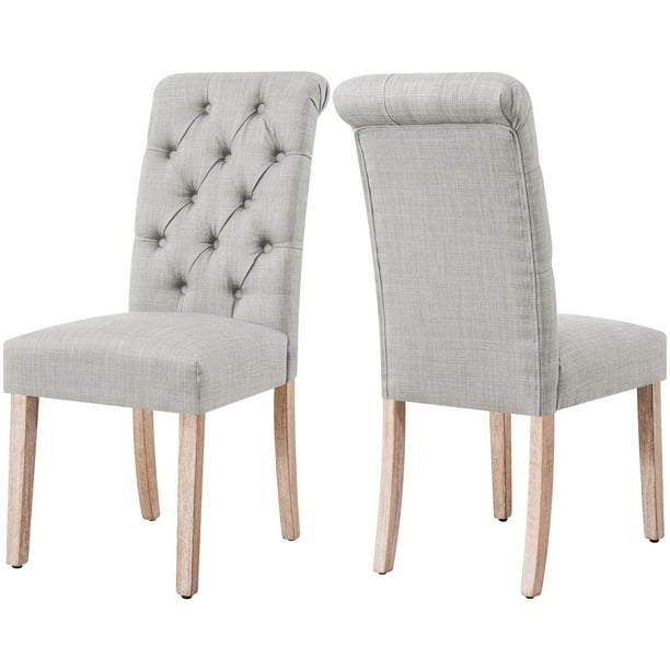 Subrtex Upholstered Parsons Chair Linen Fabric Dining Chair Set of 2 Light Gray