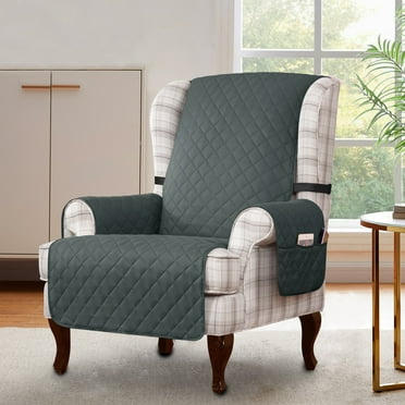 Subrtex Wingback Chair Cover Reversible Sofa Slipcover with Elastic Straps, Gray