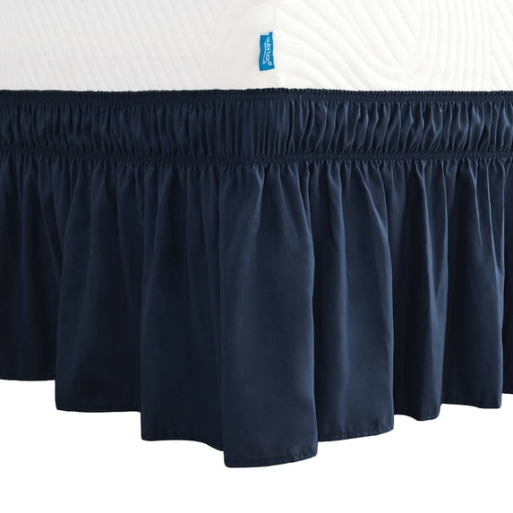Subrtex Wrap Around Bed Skirt Elastic Elegant Soft Fabric Ruffled Fade Resistant Replaceable (Twin, Navy)