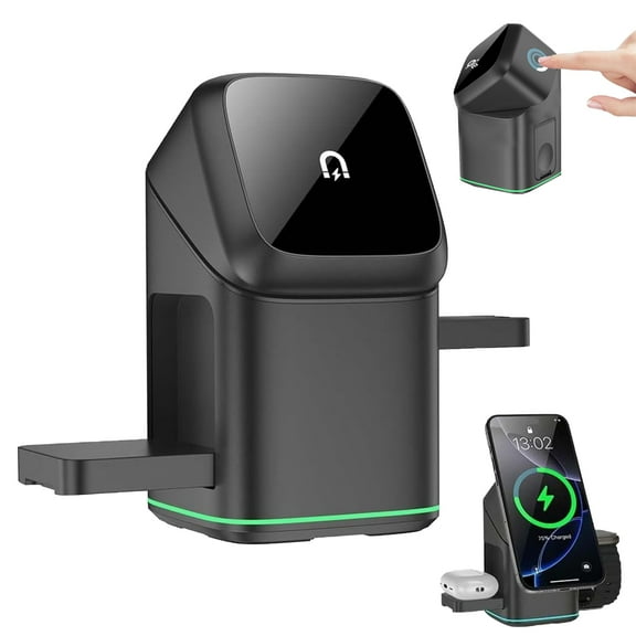 Subsistenceed 3-in-1 Wireless Charging Station  Magnetic Foldable Charger with Auto-Rotation, 15W Fast Charging Dock for Smartwatch, Phone & Earbuds
