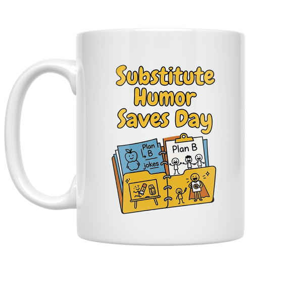 Substitute Humor Saves Day - Teacher Enthusiast - 11 oz Ceramic Coffee Mug