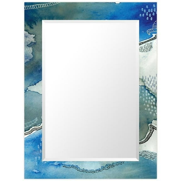 'Subtle Blues'Rectangular Beveled Mirror on Free Floating Printed Tempered Art Glass