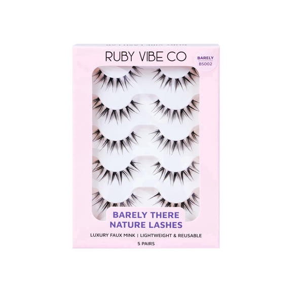 RUBY VIBE CO Subtle Charm BS002 Barely There Natural Strip Lashes, 5 Pairs Clear Band Lightweight False Eyelashes