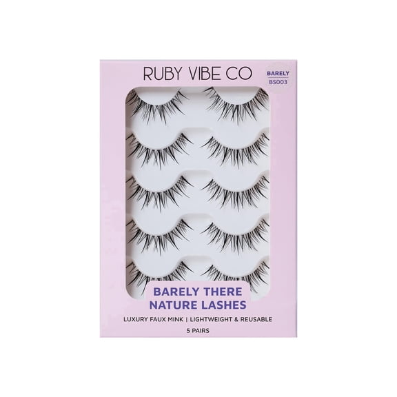 RUBY VIBE CO Subtle Charm Barely There Natural Strip Lashes, 5 Pairs Clear Band Lightweight False Eyelashes