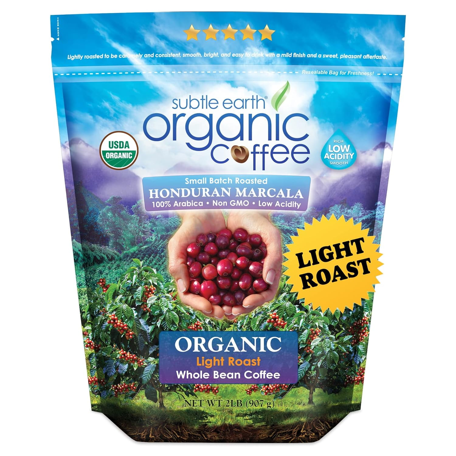 Subtle Earth Organic Coffee Light Roast Whole Bean Coffee 100