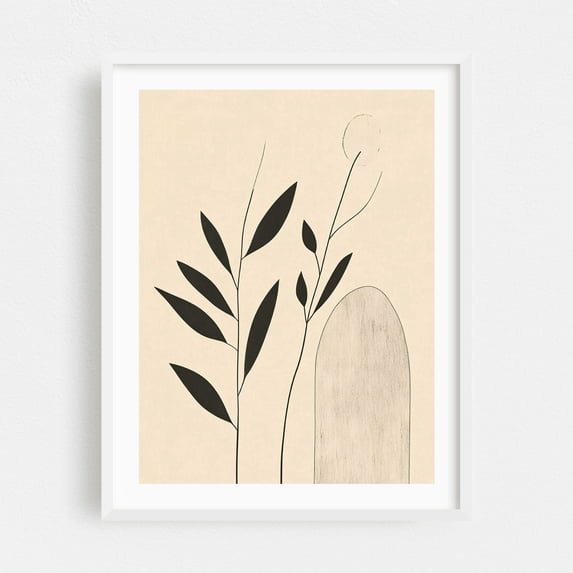 Subtle Floral Line Art - Line Drawing Minimalist Botanical Line Art Abstract Nature Modern Art Floral White Framed Wall Art Print 8 x 10 inches