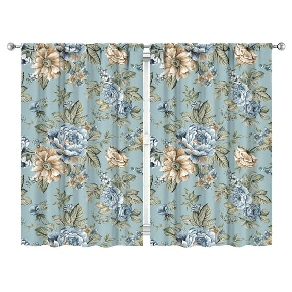 Subtle Floral Print Curtains 52x84 Inch Blackout Drapes Rod Pocket 2 Panels, Light Control with Style