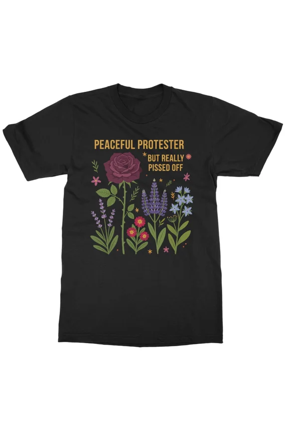 Subtle Fury Peaceful Protester Floral Design Unisex T-Shirt, S-5XL