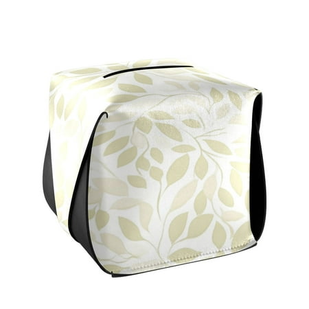 Subtle Leaf Pattern 5.7in Leather Tissue Box Cover Square PVC Handmade Tissue Holders for Bathrooms