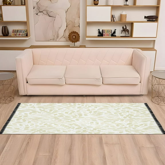 Subtle Leaf Pattern 72x23.5" Bedroom Runner Rug, Durable and Non-Slip for Hallways and Living Rooms