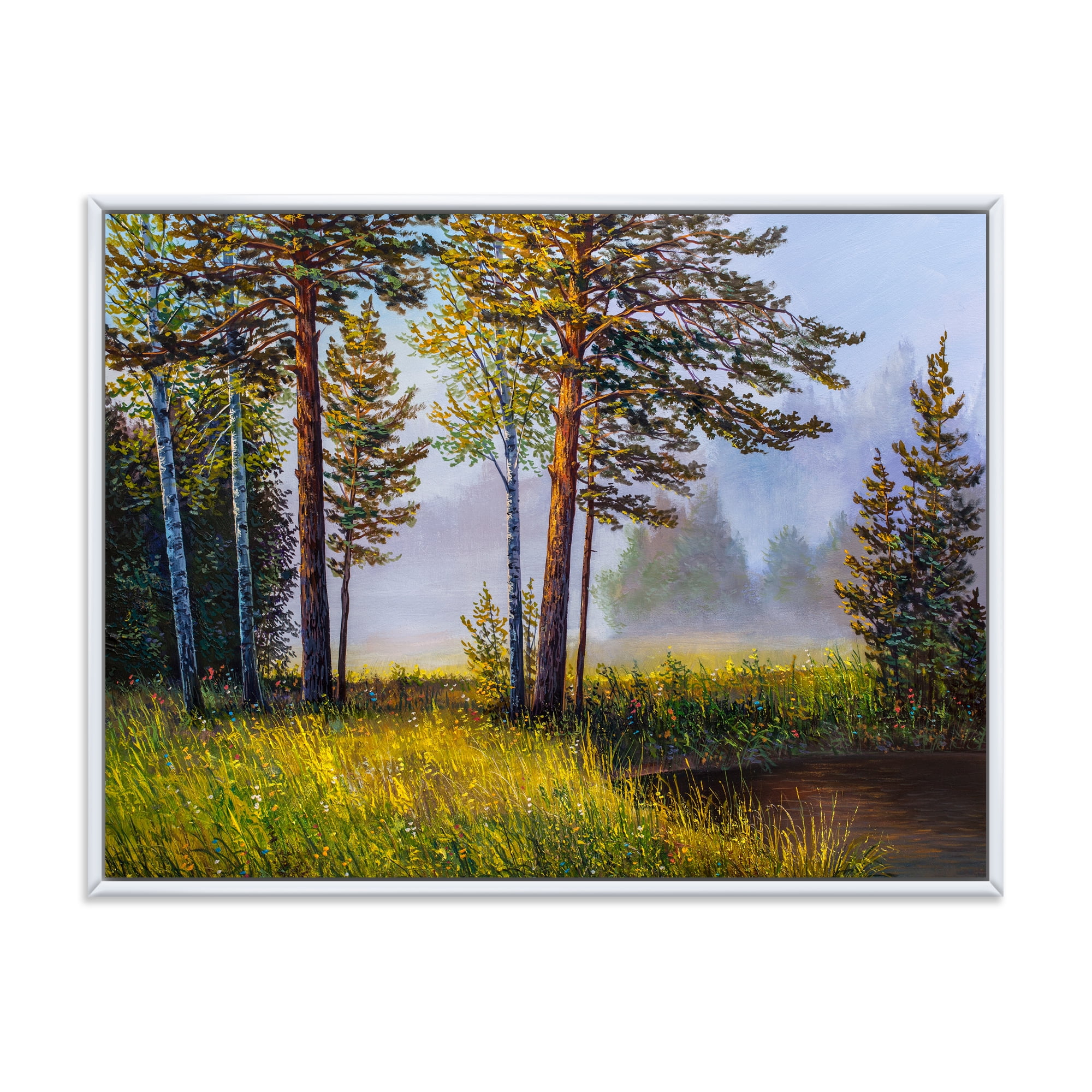 Subtle Sunset Light Through The Trees III 40 in x 30 in Framed Painting Canvas Art Print, by Designart