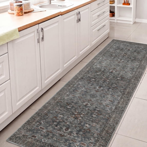 Subtlety Medallion All-Over Floral Border Non-Slip Machine-Washable Green/Brown 2 ft. x 8 ft. Runner Rug