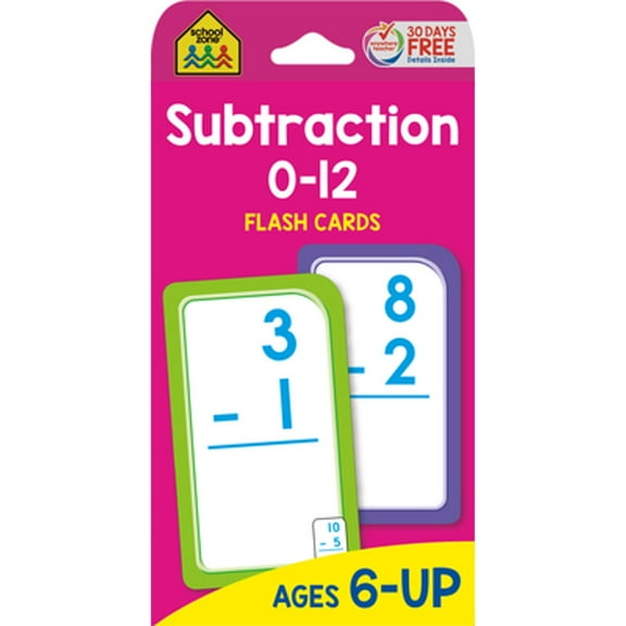 Pre-Owned School Zone - Subtraction 0-12 Flash Cards - Ages 6 and Up, 1st Grade, 2nd Grade, Numbers 0-12, Math, Problem Solving, Subtraction Problems, Counting, and More, 9780938256922, 0938256920, Paperback, F
