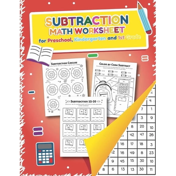 Subtraction Math Worksheet for Preschool, Kindergarten and 1st grade: Over 20 Fun Designs For Boys And Girls - Education, (Paperback)