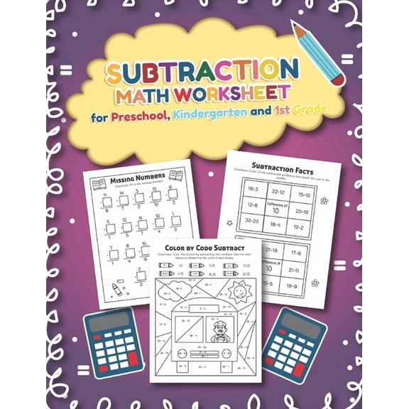Subtration Math Worksheet for Preschool, Kindergarten and 1st grade: 25 Fun Designs For Boys And Girls - Educational Wor, (Paperback)