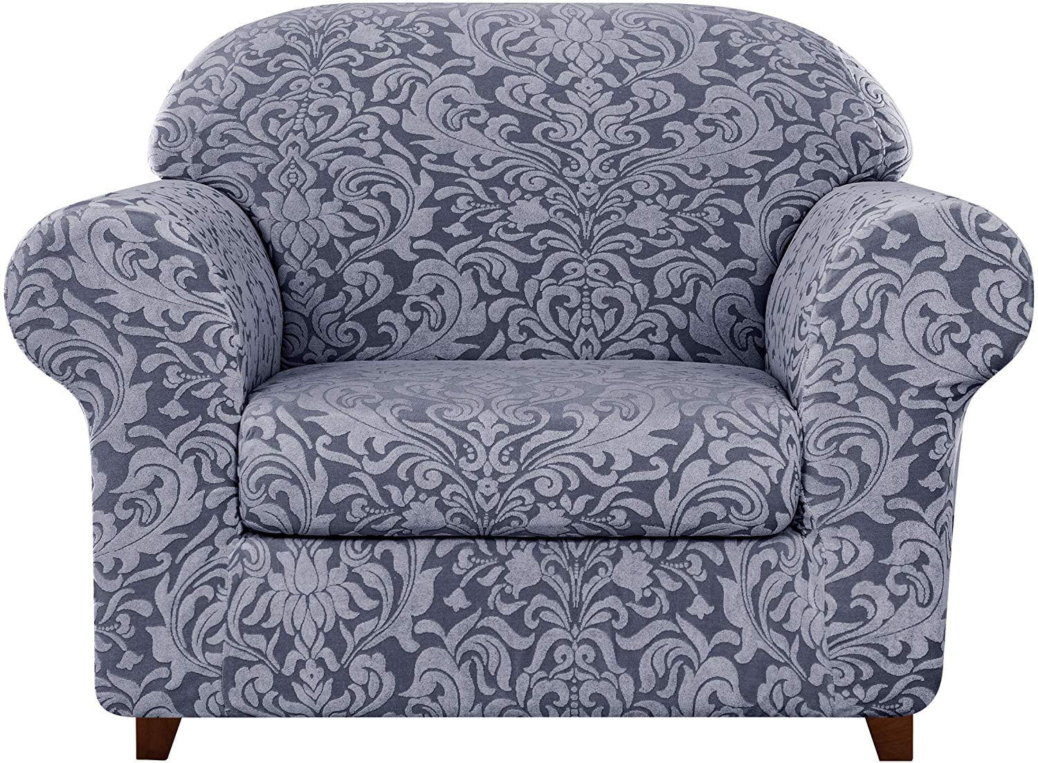 Subtrex Stretch 2-Piece Jacquard Damask X-Large Sofa Slipcover, Smoky Gray  