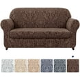 thumbnail image 1 of Subtrex Stretch 2-Piece Jacquard Damask Loveseat Slipcover, Brown, 1 of 7