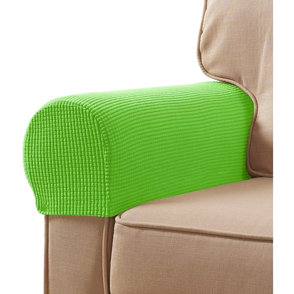Subtrex Stretchy Textured Grid Washable Sofa Armrest Slipcover (Set of 2, Grass Green)