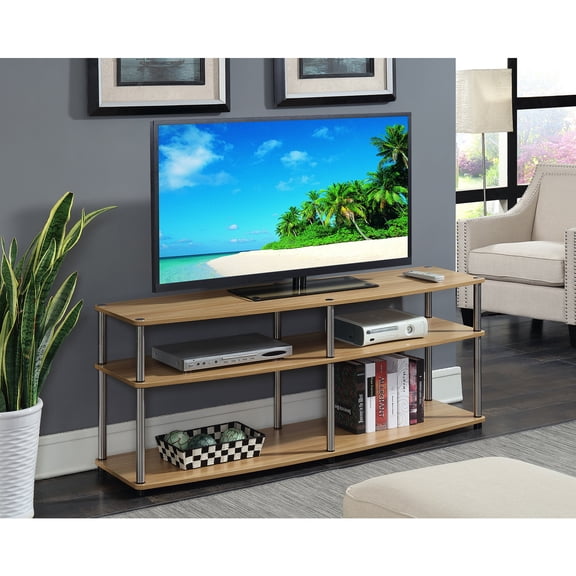 Suburban Soiree 3-Tier TV Stand Light Oak, Holds TVs up to 60-In , Open Concept Shelves, 59-In x 15.75-In x 24-In , Sturdy Build, Easy Assembly