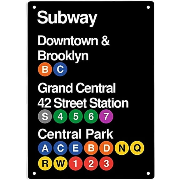 Subway Downtown Brooklyn to Grand Central 42 Street Station Signs Metal Tin Sign, Central Park Poster for Home Office Man Cave Wall Decor Plaque Sign 12x8 Inch