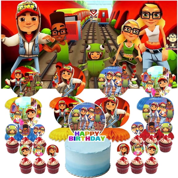 Subway Surfers Party Decorations Banner Decor Supplies Honeycomb Centerpieces Table Toppers Cake Toppers for Birthday Photo Props