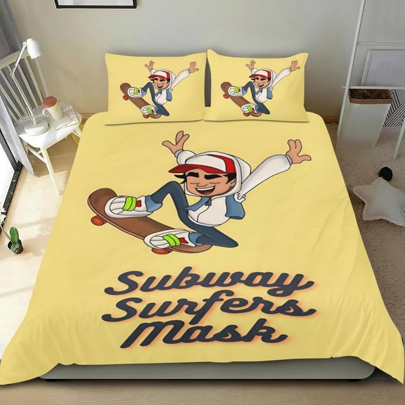 Subway Surfers Themed Bed Sheet Set Three Piece Set 53x79 Inches Comfortable And Skin Friendly Unique Design Creating A Star Studded Night