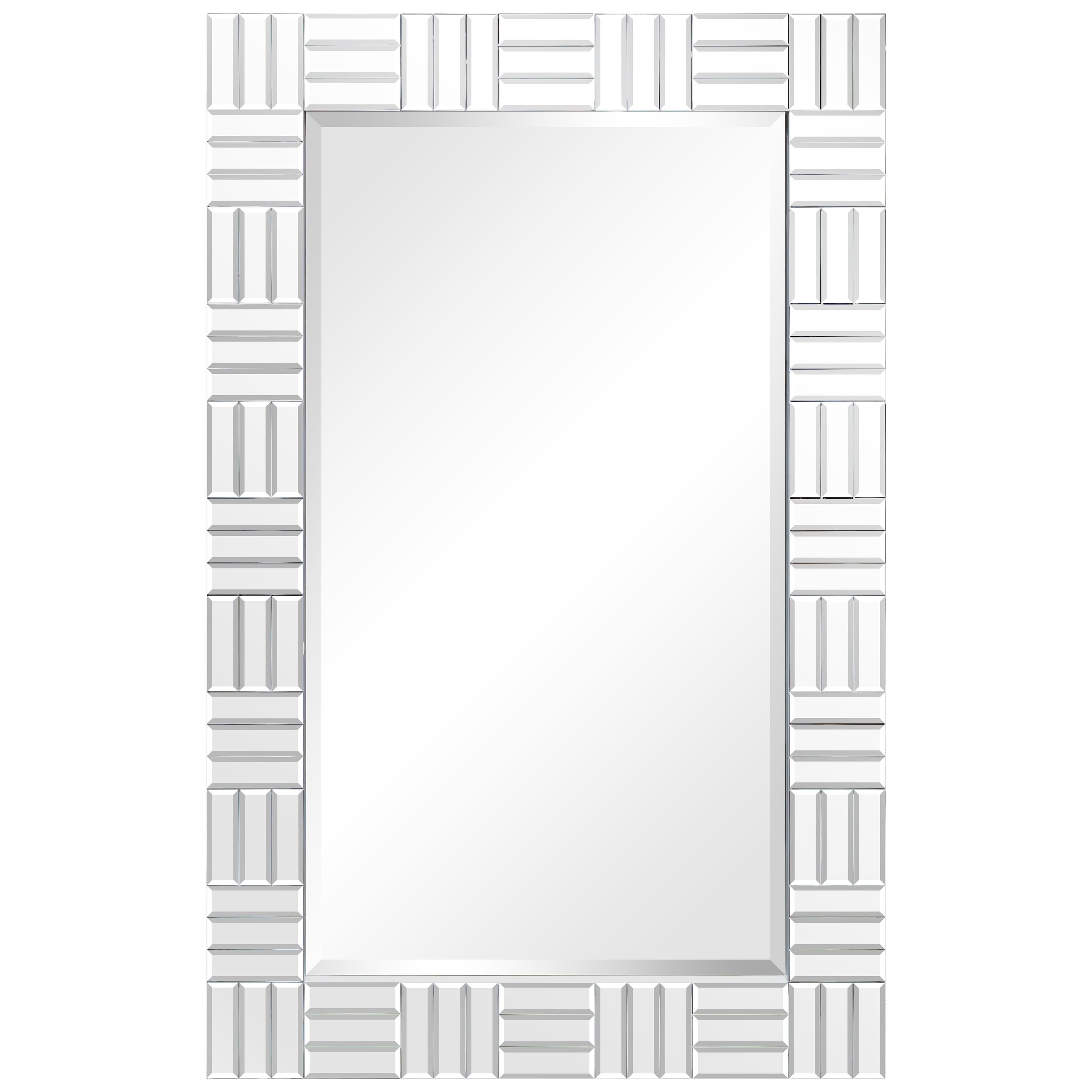 Chrome Subway Tile Rectangular Beveled Wall Mirror with Fir Wood Frame