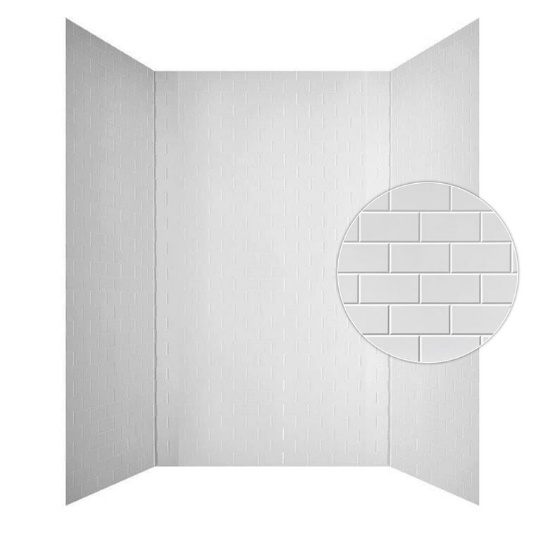 Subway Tile 60 in. W x 96 in. H x 42 in. D Three piece Glue-Up PVC Tub Surrounds Wall Panels in Gloss White Subway Tile 60 in. W x 96 in. H x 42 in. D Three piece Glue-Up PVC Tub Surrounds Wall Panels in Gloss White