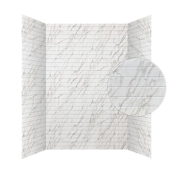 Subway Tile PVC Glue-up Tub and Shower Wall Panels Surround in Marble (96 Sq.ft) - 1 Piece