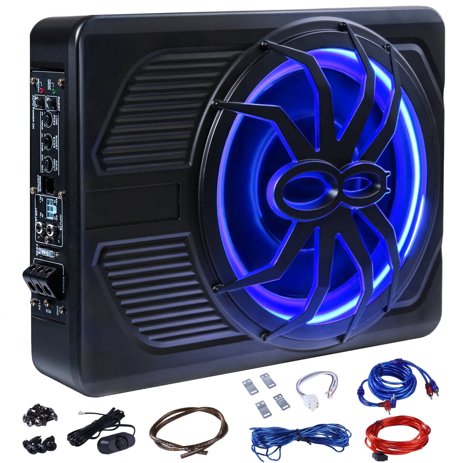 Audew (Andeman) Car Subwoofer amplifier, Ultra-thin10" Large-caliber subwoofer with Blue LED Ambient Light, 800W Stereo Surround Sound built-in amplifier, High/Low Level Input for Car/Truck