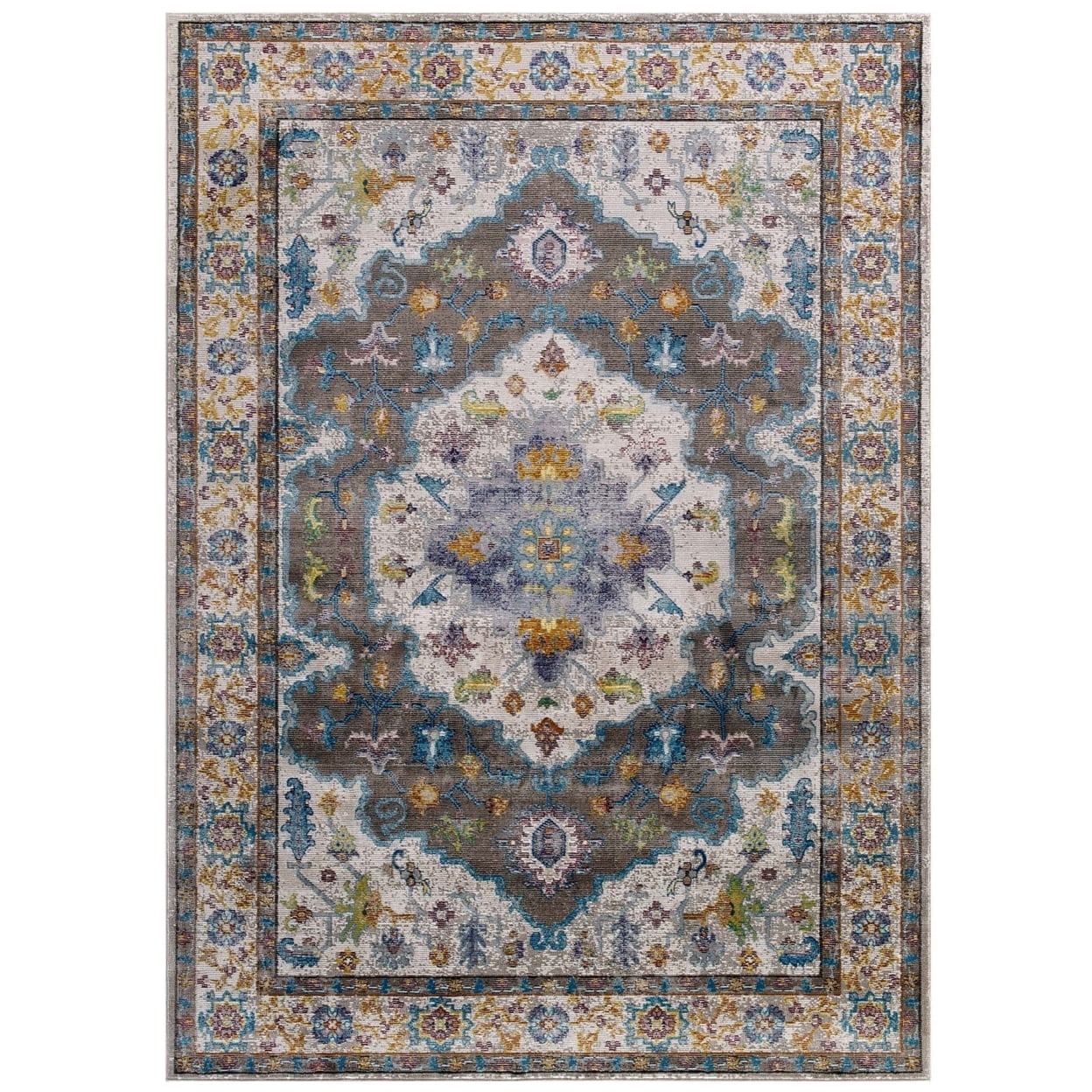 Anisah Gray and Ivory Floral Synthetic 4' x 6' Area Rug