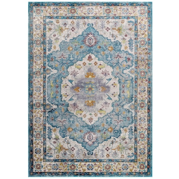 Success Anisah Distressed Floral Persian Medallion 4x6 Area Rug Light Blue Ivory Yellow Orange