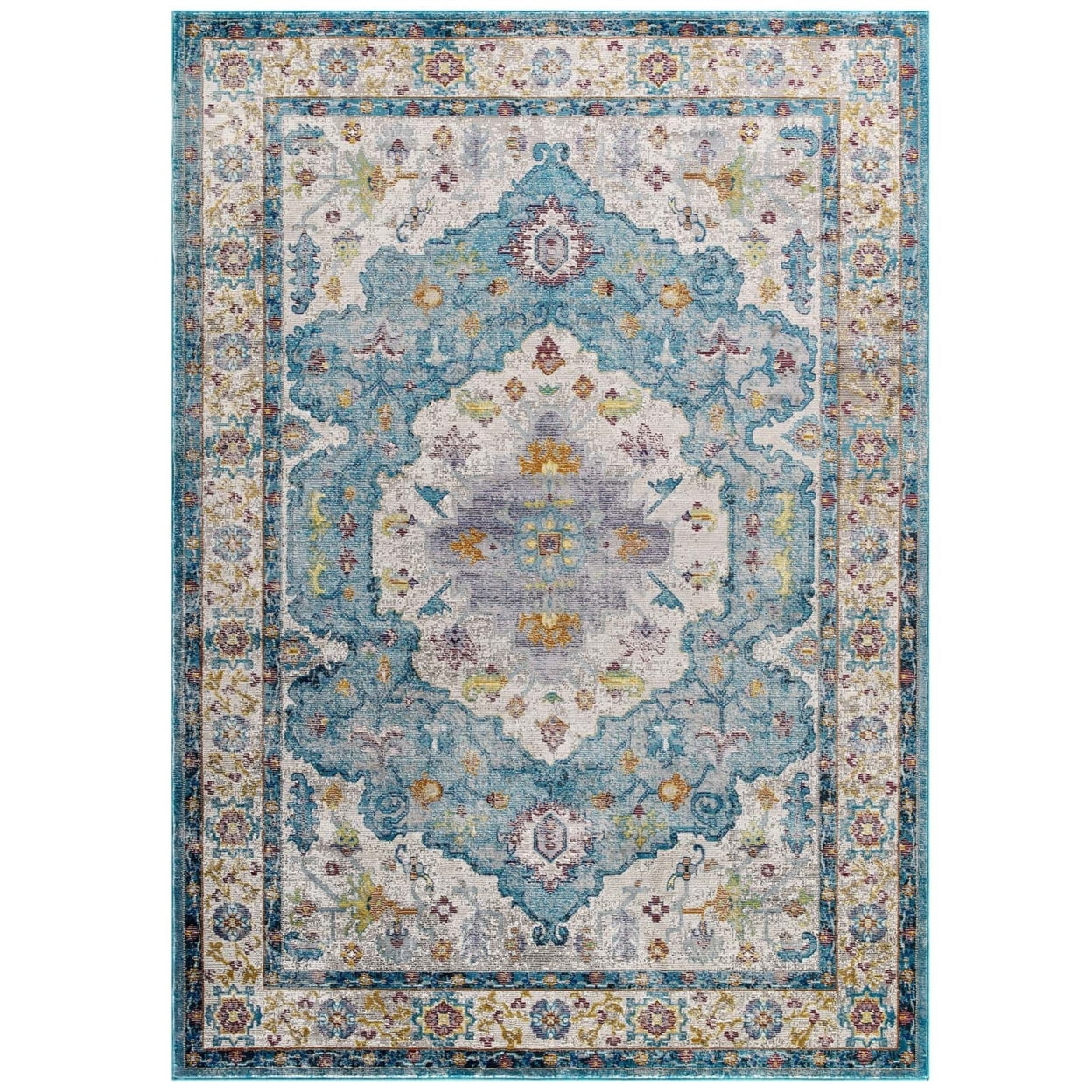Anisah Light Blue and Ivory Floral Synthetic 5x8 Area Rug