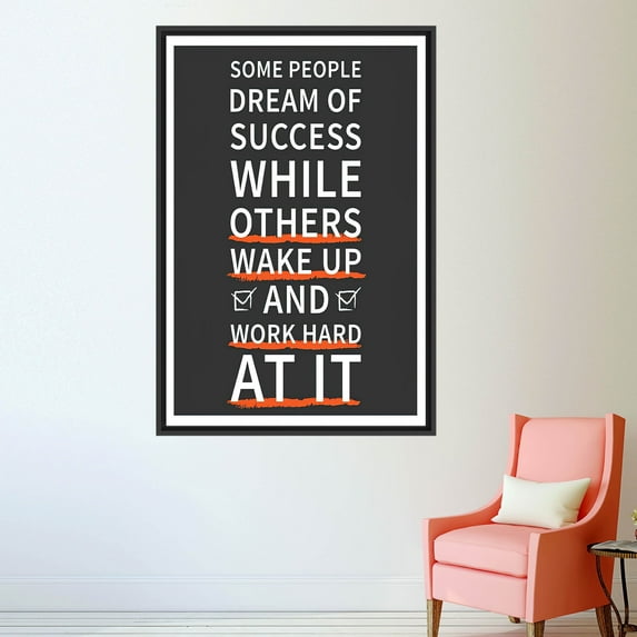 Success Artwork, Workplace Art Canvas, Inspirational Poster, Success Quotes, Work Hard At It Art Canvas, While Other Wake Up Wall Decor, Canvas Wall Decor - Gold Framed