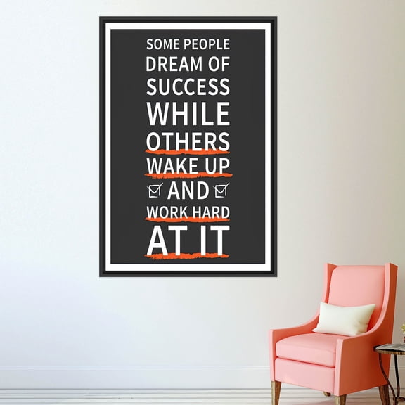Success Artwork, Workplace Art Canvas, Inspirational Poster, Success Quotes, Work Hard At It Art Canvas, While Other Wake Up Wall Decor, Canvas Wall Decor - White Framed