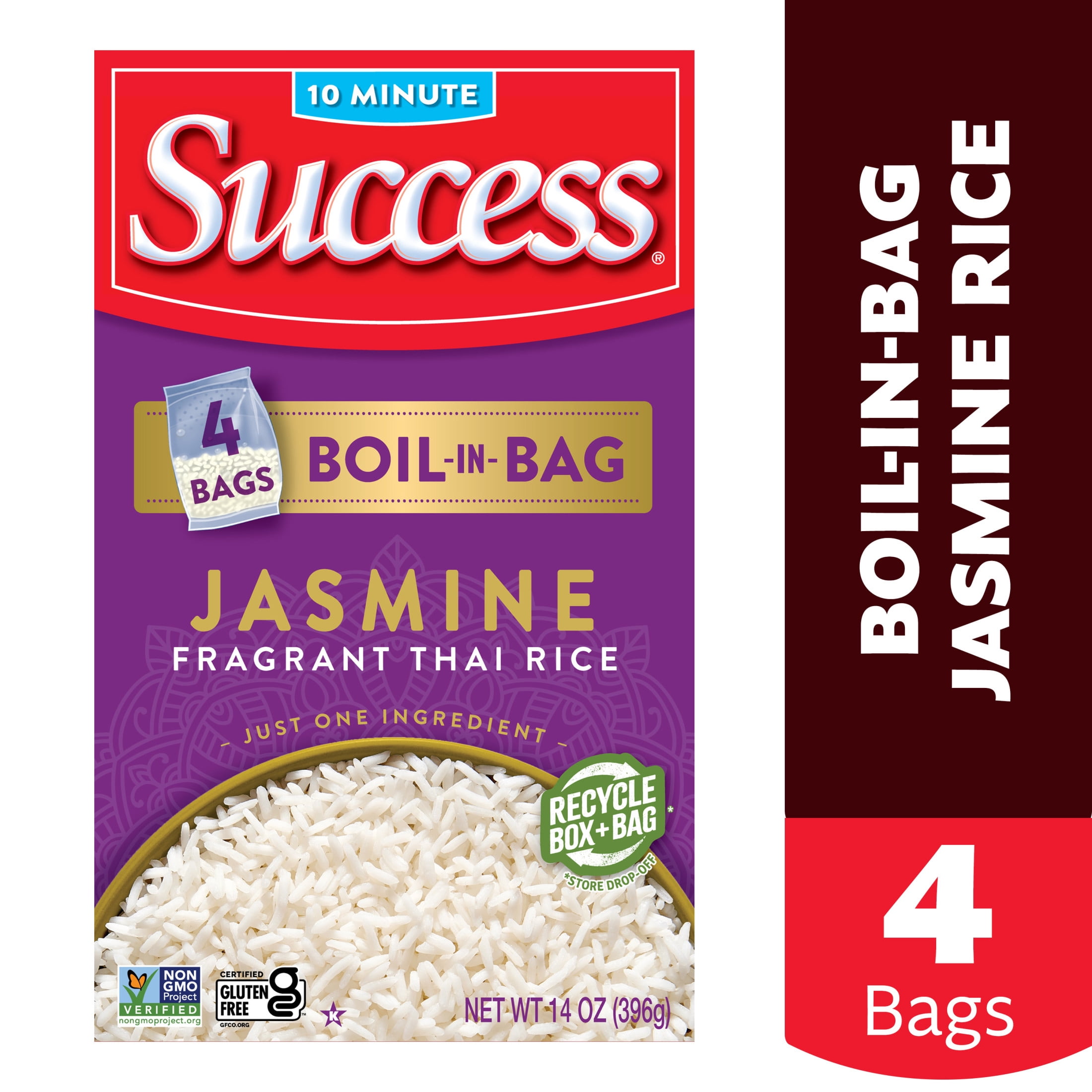 Success Boil-in-Bag Rice, Aromatic Jasmine Rice, Gluten Free, 14 oz Bags, 4 Count
