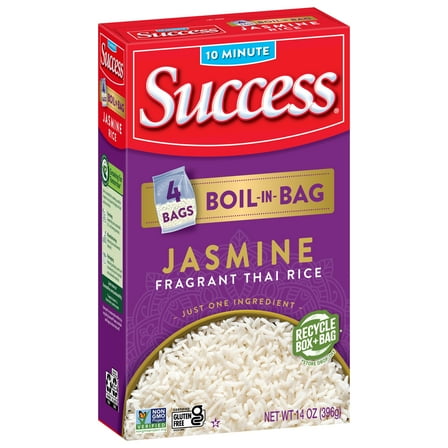 Success Boil-in-Bag Rice, Aromatic Jasmine Rice, Gluten Free, Non-GMO Certified, 14 oz, 4 Bags
