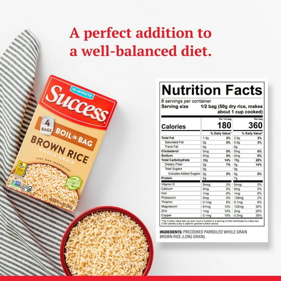 Success Boil-in-Bag Rice Precooked Brown Rice 4 Bags per Box (Pack of 6)