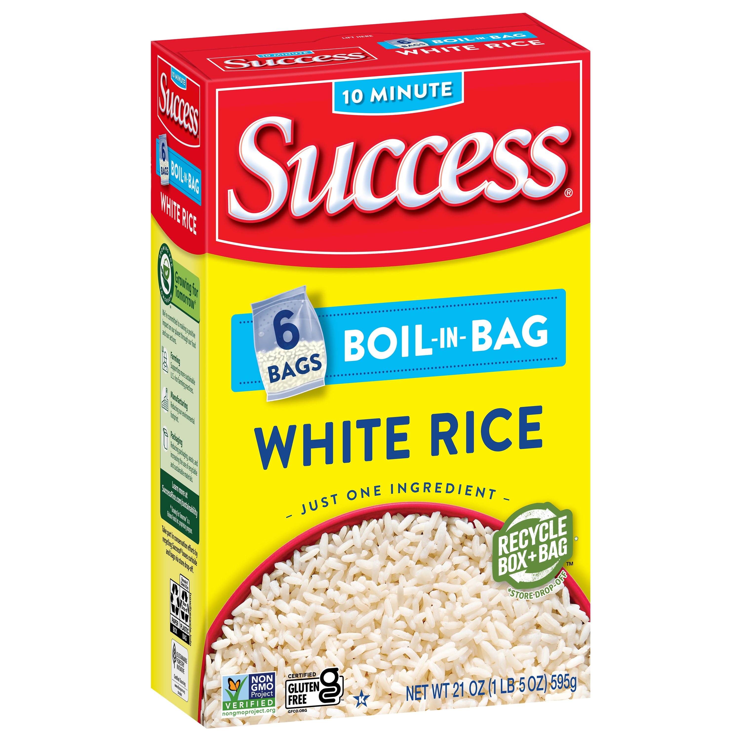 Success Boil-in-Bag Rice, Precooked Long Grain White Rice, 21 oz, 6 Bags