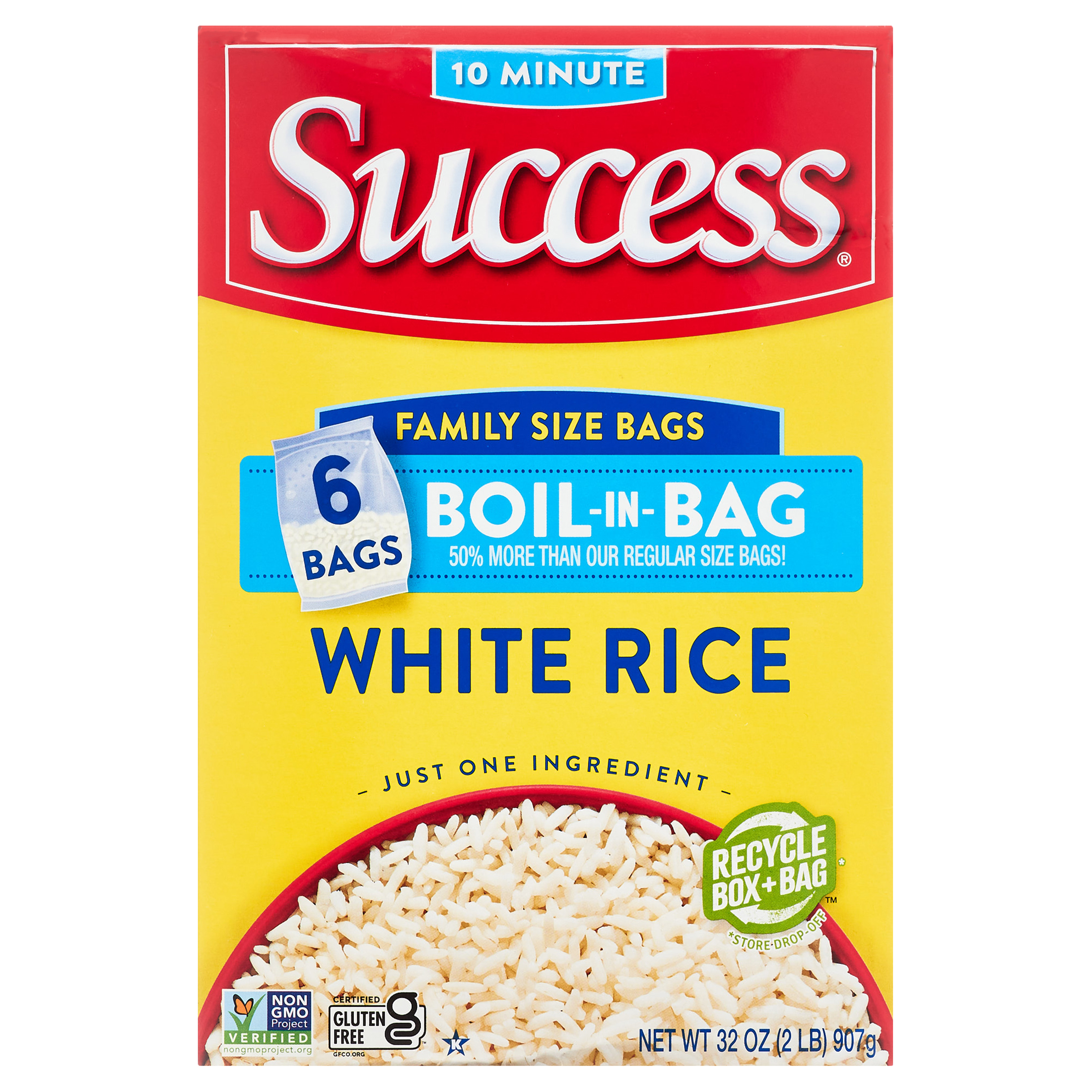 Success Boil-in-Bag Rice, Precooked Long Grain White Rice, 32 oz, 6 Count - image 1 of 13