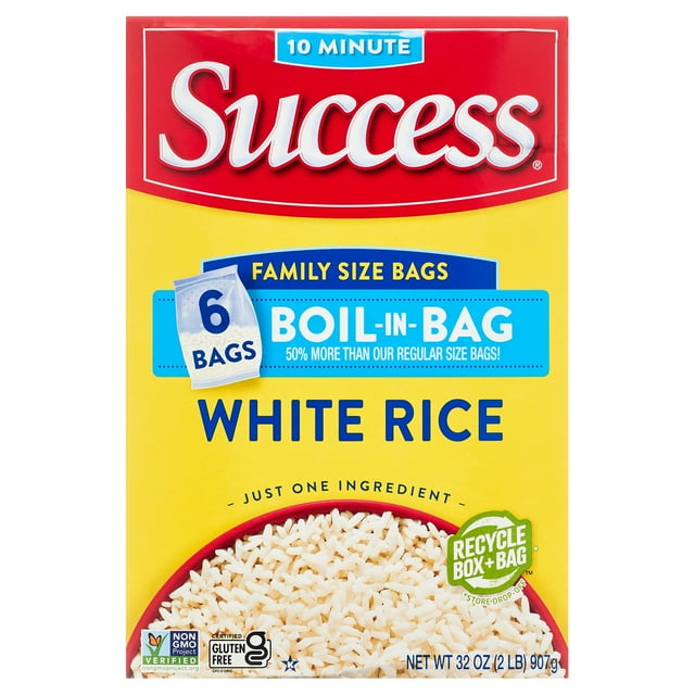Success Boil-in-Bag Rice, Precooked Long Grain White Rice, 32 oz, 6 Count