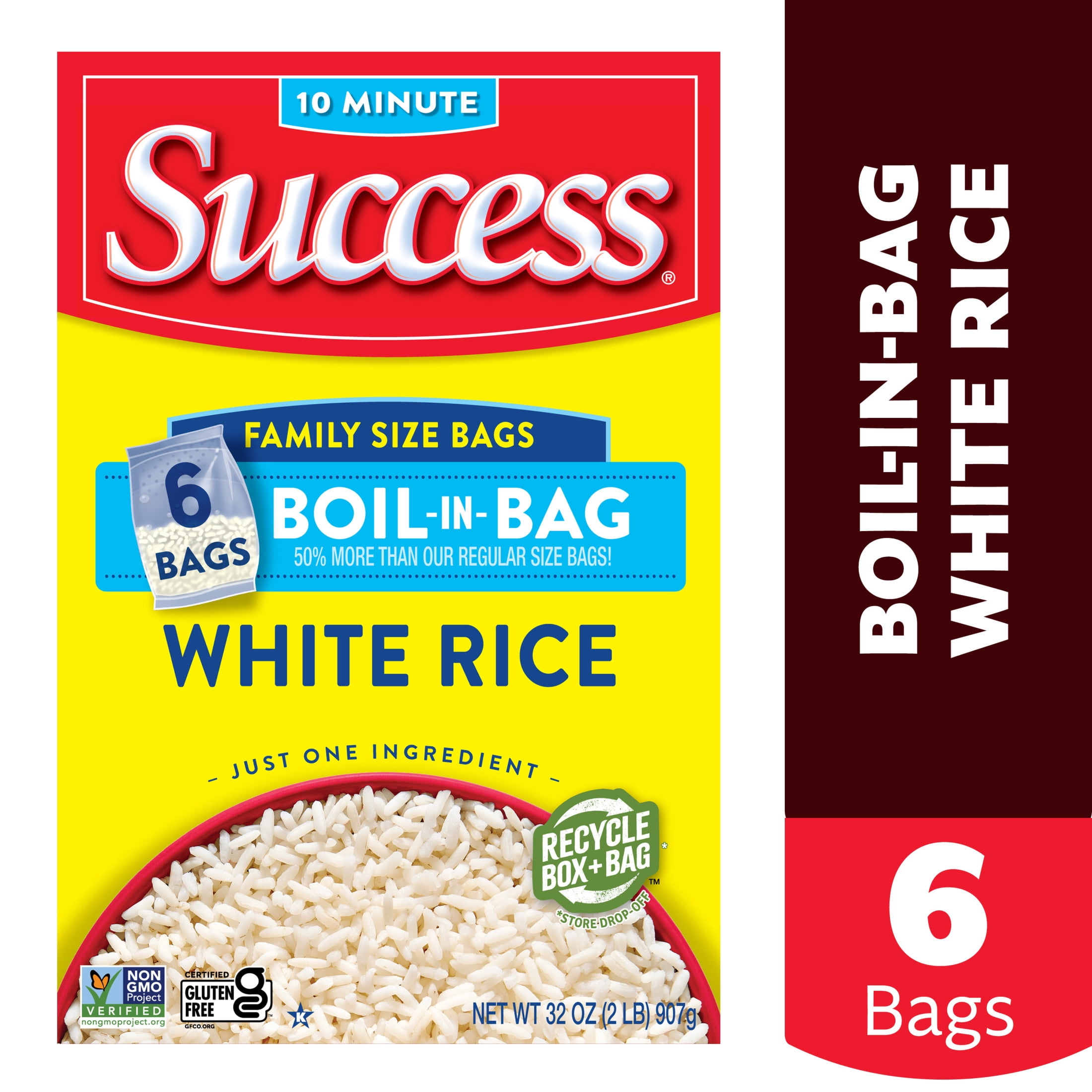 Success Boil-in-Bag Rice, Precooked Long Grain White Rice, Gluten Free, 32 oz Bags, 6 Count