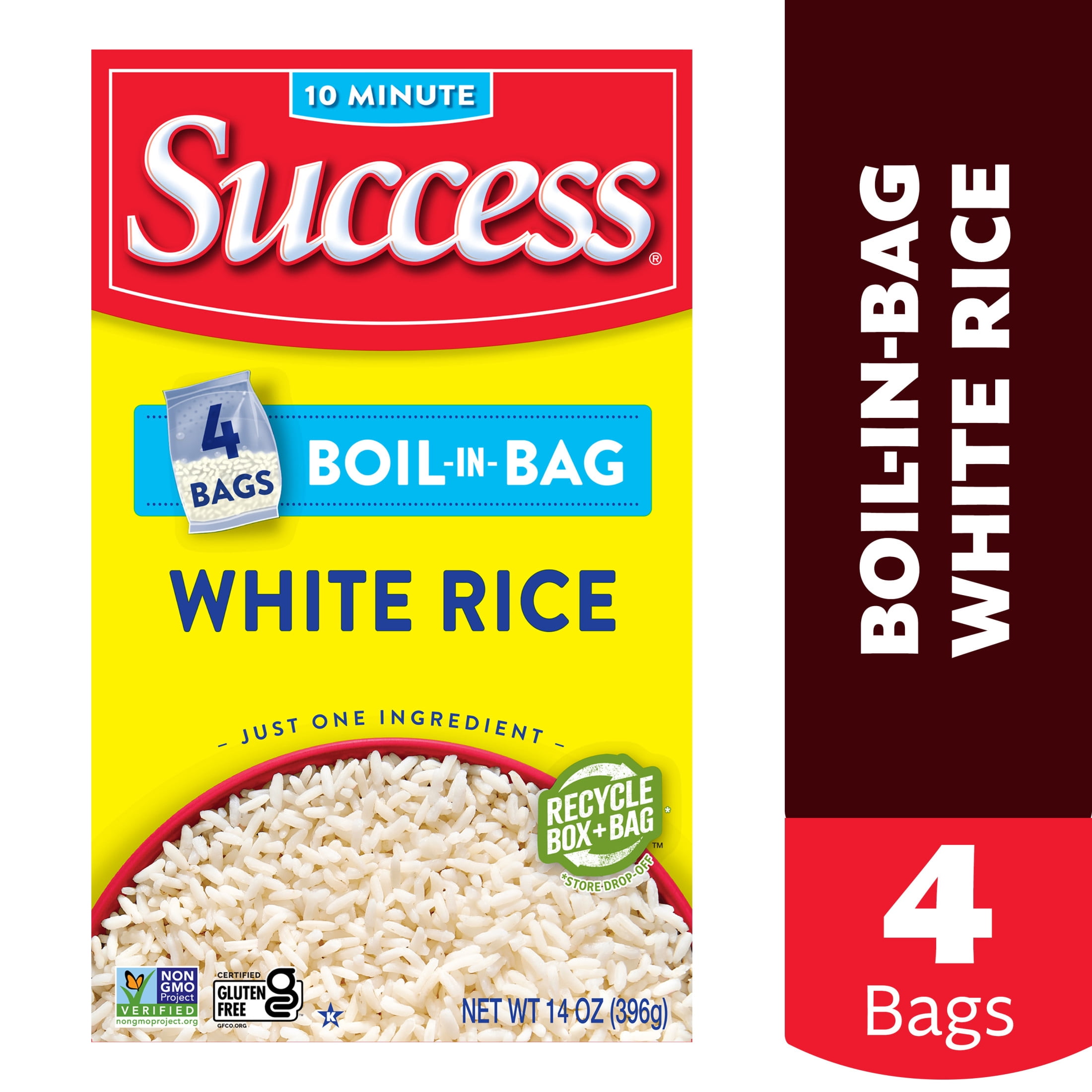 Success Boil-in-Bag Rice, Precooked White Rice, 14 oz Bags, 4 Count