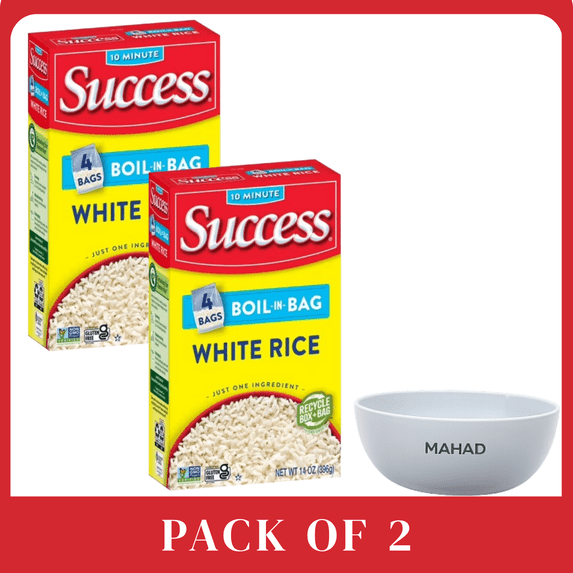 Success Boil-in-Bag White Rice 14 oz 2 Pack Instant Cook Rice Easy Meal with Bowel by Mahad