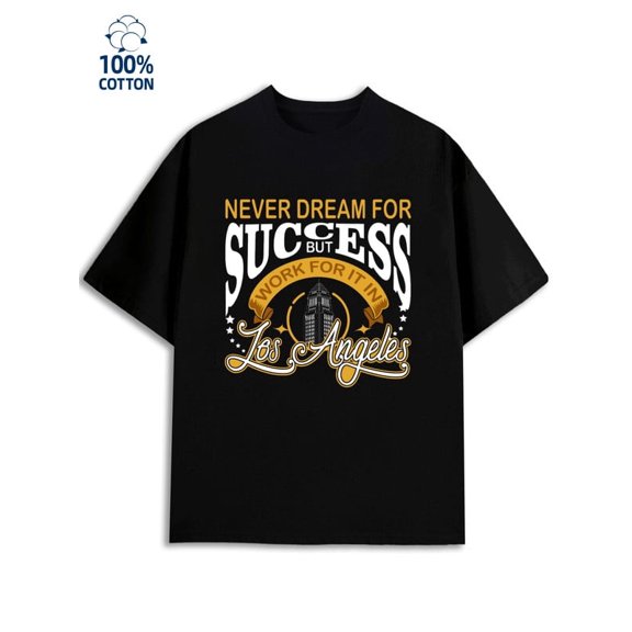 Greenink Success Dream for men Los Angeles 180G Cotton black cut 79 Retro Unisex Shirt Cotton tshirts Unique Design Unisex Shirt Printed tshirts Trendy Unisex Shirt Gra