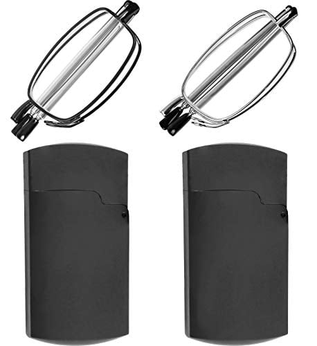 Success Eyewear Reading Glasses 2 Pair Black and Gunmetal Readers Compact Folding Glasses for Reading for Men and Women Case Included 1.25 Walmart