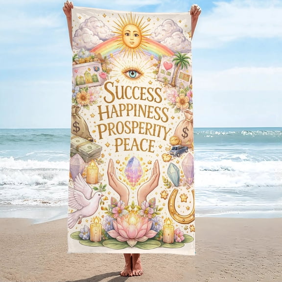 Success Happiness Prosperity Peace Beach Towel Oversized Sand Free 27.5"x55"