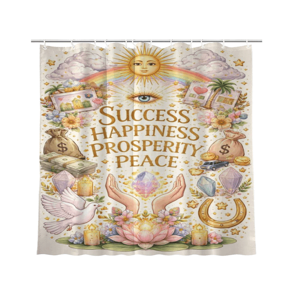 Success Happiness Prosperity Peace Waterproof Polyester Shower Curtain 72 x 72 Inch