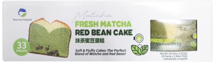 Success Import Fresh Matcha Red Bean Cake, 1.94 oz (33 Count)