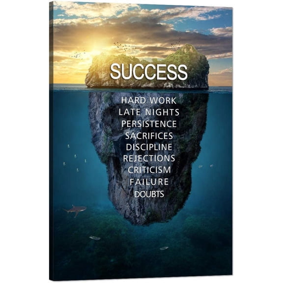 Success Inspirational Wall Art Motivation Entrepreneur Quotes Canvas Painting Skull Island Pictures Posters and Prints Artwork Modern Inspiring Office Living Room Gym Decorations Framed 12x18